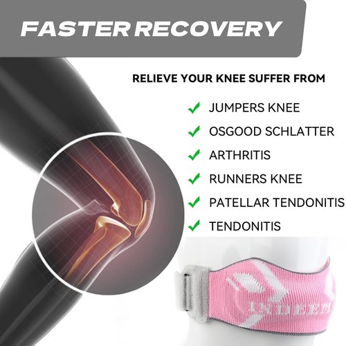 INDEEMAX Knee Brace - Patellar Tendon Support Strap for Pain Relief | 2 Pack, Pink