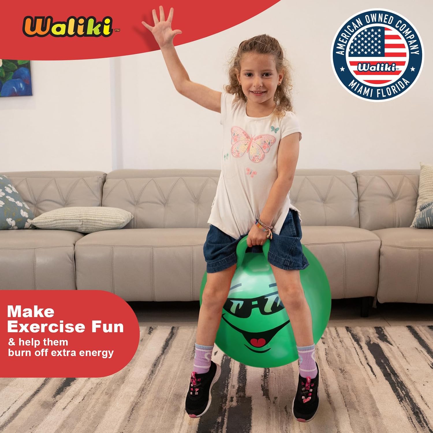 WALIKI Hop Ball Toy - 18” Green Jumping Therapy Ball for Kids Aged 3-6 | Fun Outdoor Hopping Toy