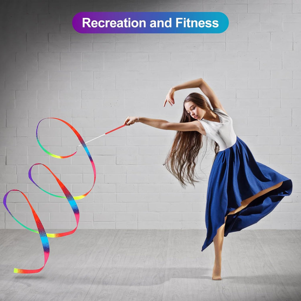 Skiennix Dance Ribbons - Rainbow Twirler Sticks for Rhythmic Gymnastics | 78.7-Inch Wand for Kids & Adults