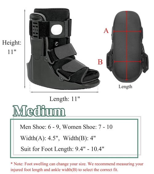 Jewlri Air Walking Boot - Short Fracture Walker for Ankle Support | Fits Left or Right Foot - Black M