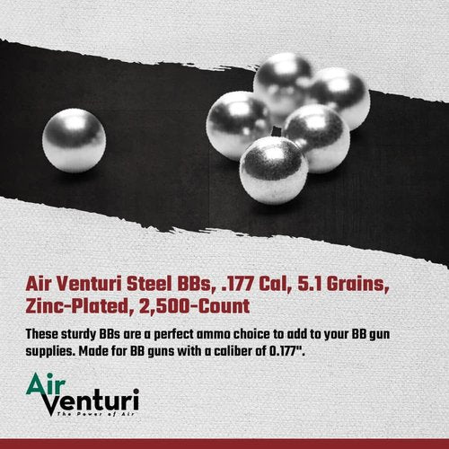 Air Venturi Steel BBS - 177 Caliber Zinc-Plated Steel Balls | 5.1 Grains, 2,500 Count