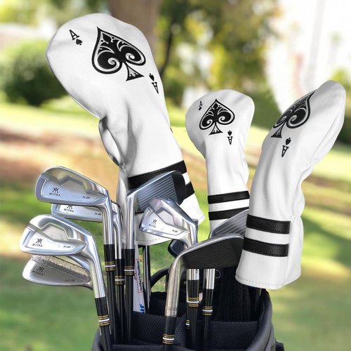 Golf Driver Headcover Ace of Spade Golf Driver Head Cover- White (PU) Leather Golf Club Headcovers Designed for Golf Drivers up to 450 460cc