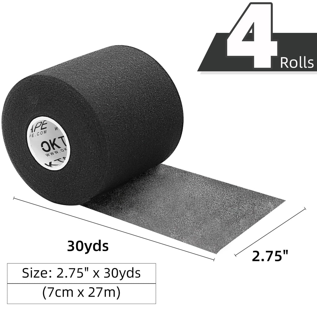 OK TAPE Pre Wrap Tape (4-Rolls, 120 Yards) - Athletic Foam Underwrap for Sports, Protect for Ankles Wrists Hands and Knees, 2.75 Inches - Black