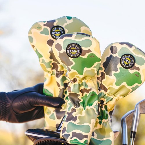STICKIT Magnetic Fairway Woods and Hybrids Head Cover - Fatigue Camo | Premium Leather Golf Accessory with Industrial Magnetic for Easy Attachment | Fits Most Fairway Woods/Metals and Hybrids