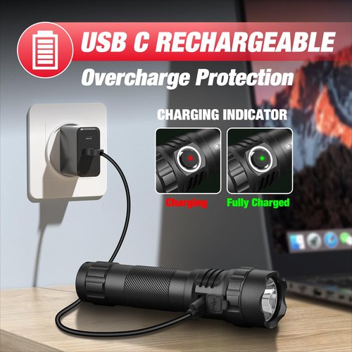 ULTRAFIRE Tactical Flashlight with Holster, 1200 High Lumen Police Flashlight with Holster for Duty Belt, Law Enforcement Flashlights with Belt Holder, Rechargeable Small LED Flash Light UF3