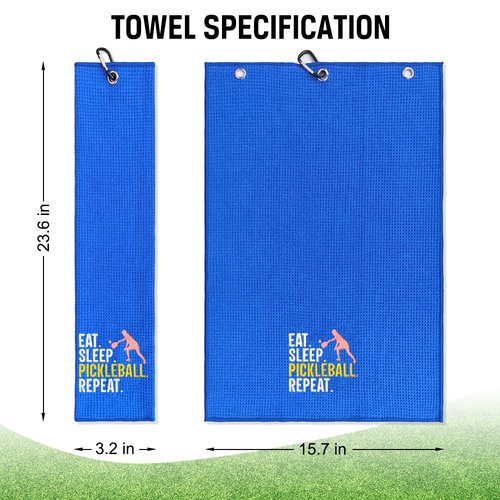 ERHACHAIJIA Eat Sleep Pickleball Repeat Embroidered Pickleball Sports Towel with Clip. Funny Pickleball Gifts for Men Women Pickleball Lover, Birthday Retirement Mother's Day