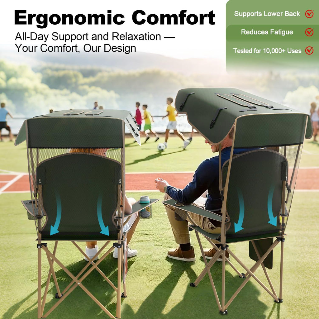 VTOY Portable Camping Chair - Durable 600D Oxford Folding Chair with Canopy for Outdoor Adventures