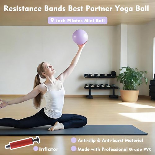 Pilates Ring Kit with Adjustable Ankle Wrist Weights, Resistance Bands, Ball, Pilates Equipment Ball for Home Workout to Tone, Sculpt and Strengthen, Fitness Magic Circle Rings for Yoga Women (Purple)
