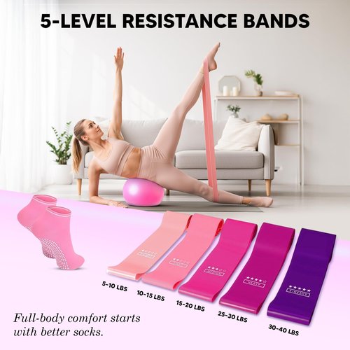 RENVID Pilates Ball and Ring Set for Women - 14-Piece At Home Pilates Kit with 12-Inch Magic Circle, 5 Resistance Bands, Home Workout Equipment for Full Body Training