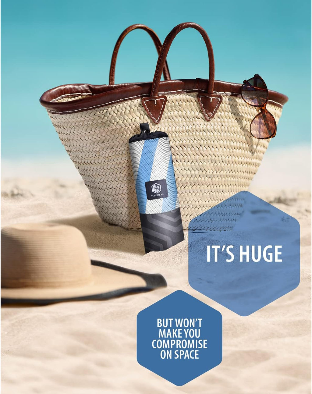 VENTURE 4TH Microfiber Beach Towel - Quick-Dry, Compact & Sand-Free | Sky Blue Stripes, 35x78 Inches