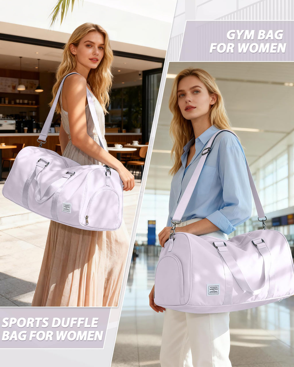 Travel Duffle Bag,Weekender Overnight Bags for Women with Shoes Compartment,Tote Gym Bag Personal Item Carry On Bag for Travel Business Trips Sport Hospital Dance Purple