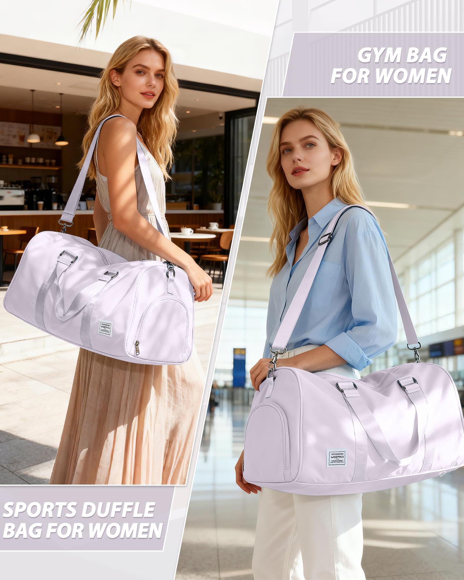 Travel Duffle Bag,Weekender Overnight Bags for Women with Shoes Compartment,Tote Gym Bag Personal Item Carry On Bag for Travel Business Trips Sport Hospital Dance Purple
