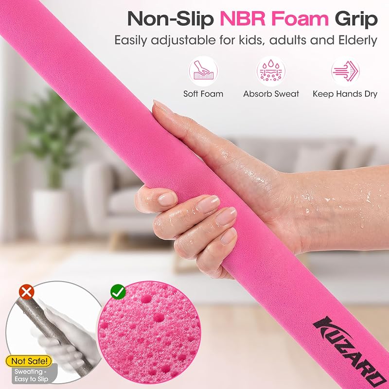 Yoga Stick Mobility Bar - Adjustable 4-Section Posture Stretch (Pink) KUZARO