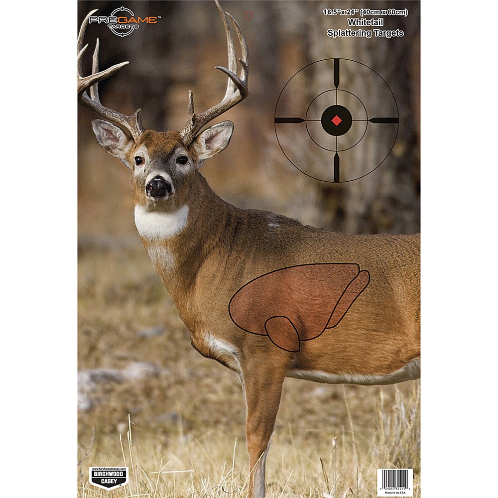 Birchwood Casey Pregame 16.5" x 24" Whitetail Deer Targets - Realistic Instant Splattering Shooting Targets - for Use with All Guns & Calibers - 3 Targets Pack