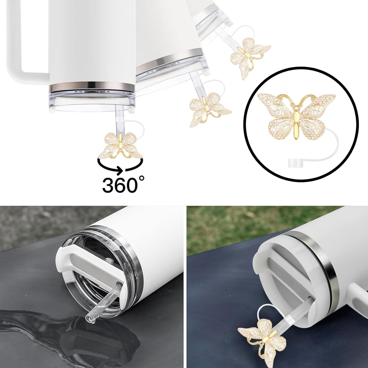 Stanley Cup Accessories - Cute Bling Straw Cover Caps | Reusable 10mm Straw Protectors for 30 & 40 oz Tumblers
