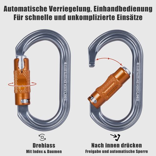SOB Heavy-Duty Steel Carabiners 2 pcs-27 kN – Auto-Locking Climbing Carabiners with Industrial Strength for Keychains, Outdoor Equipment, Backpacks, Hiking, and Camping