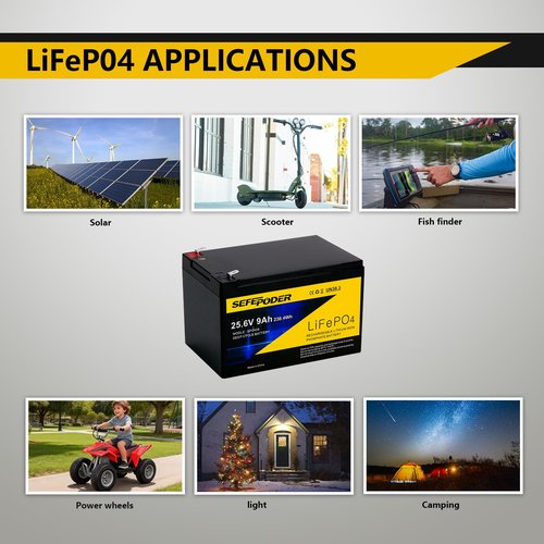 SEFEPODER 24V 9Ah Lithium LiFePO4 Deep Cycle Battery 2 Pack, 3000+ Cycles Rechargeable Battery for Lighting, Scooter, UPS(600W or Less), 24V Power Wheels and More with Built-in 30A BMS