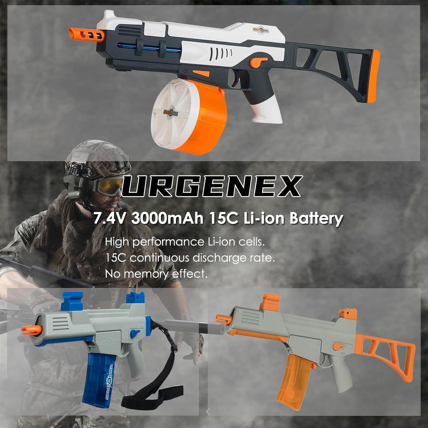 URGENEX Airsoft Battery Pack - 7.4V 3000mAh High Capacity with SM2P & Mini Tamiya Plugs | Fits SRB1200, MP5K, M4