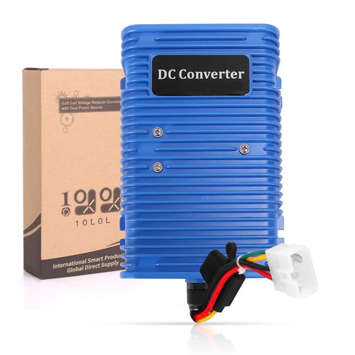 Universal Golf Cart Voltage Reducer DC Converter 36V or 48V to 12V 30 A 360W for EZGO Club Car Yamaha Golf Carts, with Power Cables