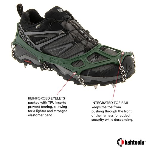 Kahtoola MICROspikes Footwear Traction for Winter Trail Hiking & Ice Mountaineering - Forest Green - Large