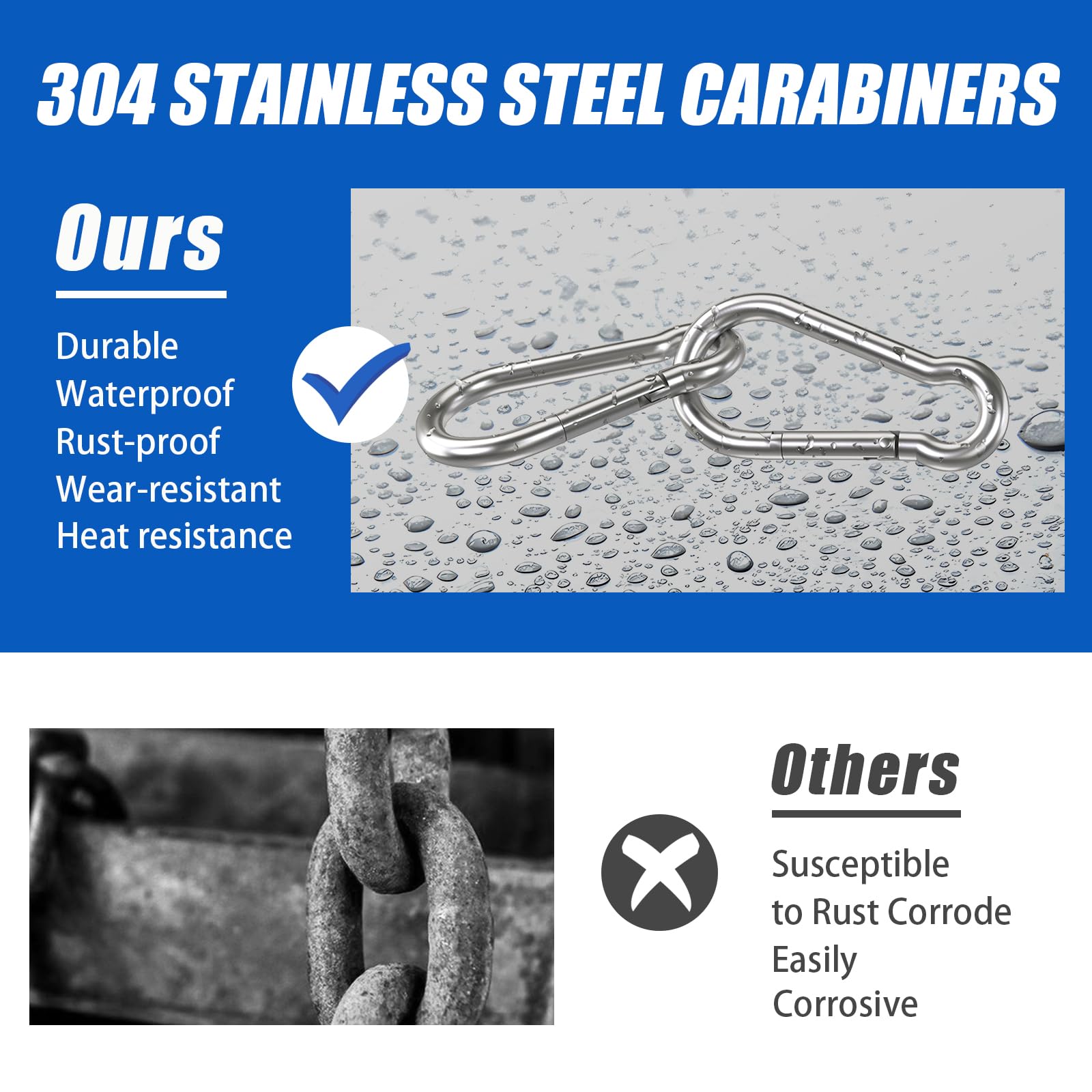 Small Carabiner Clip Hooks, 10pcs 1.57 inch Carabiners Heavy Duty, 304 Stainless Steel Spring Snap Hook Fits Camping Hiking, Metal Clips for Rope Chain Keychain Keys Rings