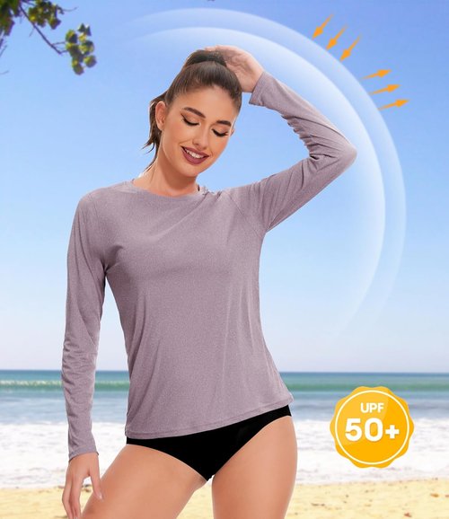 Kinglaman Women's Long Sleeve Workout Shirts - UPF 50+ Sun Protection Dry Fit Tees | 6 Pack