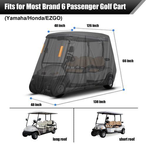 600D Heavy Duty 4+2 Seater Golf Cart Cover 6 Passenger, Golf Cart Cover 4 Passenger Extended Roof, Club Car Cover Lifted Golf Cart Storage Cover for 4 Seaters with 2 Bench Seats 138L 48W 66H Inches