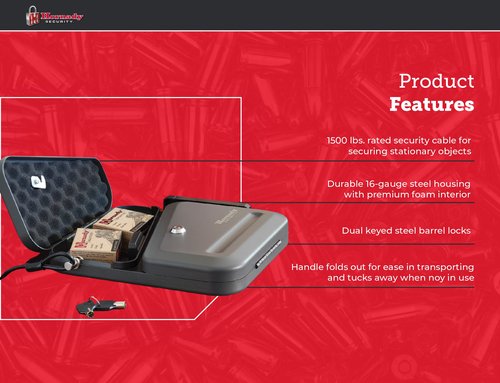 Hornady Dual-Lid Gun Lock Box - Two Compartment Portable Lock Box with Separate Lid and Lock - This Small Gun Safe Stores Handguns and Ammo Separately - Measures 11 x 10 x 2 Inches - Item 95229