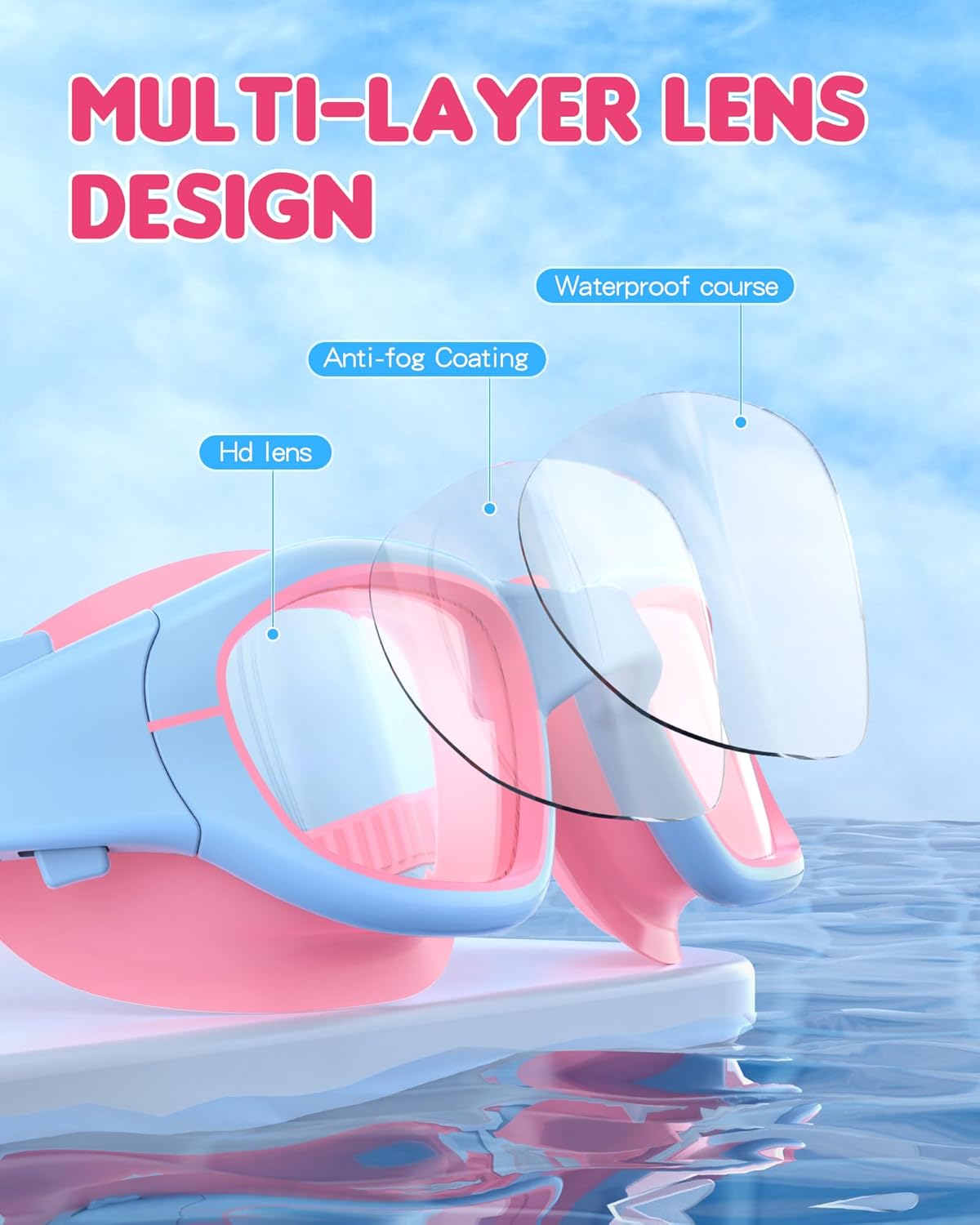 Skiennix Kids Swim Goggles - Anti-Fog UV Protection Pool Glasses for Ages 6-14 | Comfortable Fit