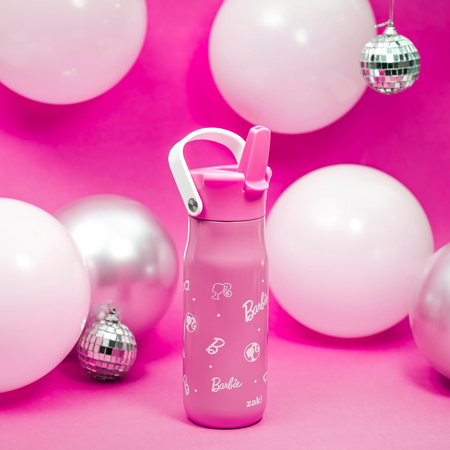 Zak Designs Barbie Water Bottle - 20oz Stainless Steel, Leak-Proof, Vacuum Insulated with Straw Lid & Handle | Pink