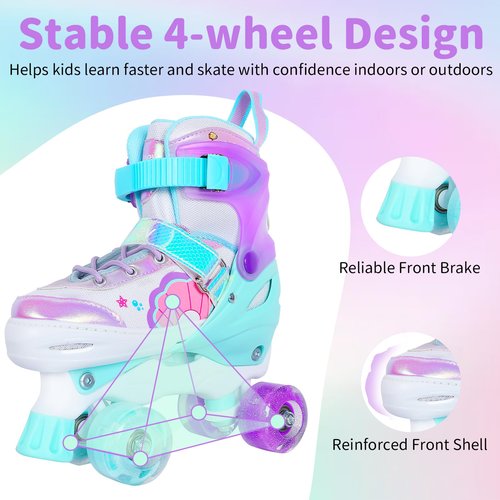 BELEEV Kids Roller Skates for Girls, 4-Size Adjustable Quad Skates with 8 Light-Up LED Wheels & Bonus Shoe Lace, Safe & Fun for Toddlers Children Beginners, Ideal Birthday