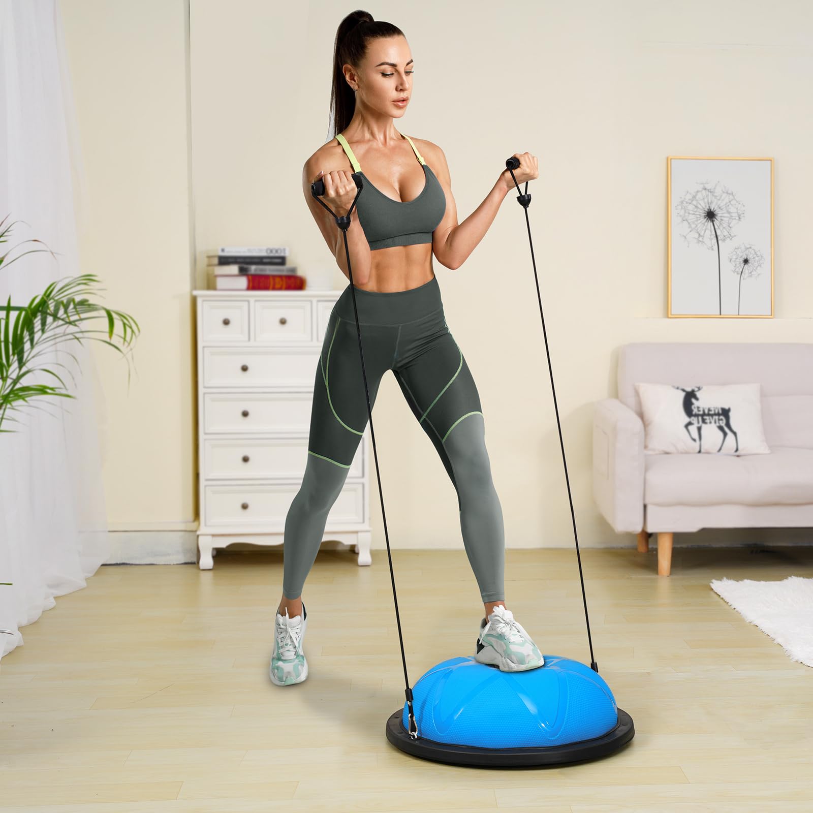 VEVOR 23-inch Half Exercise Ball Trainer, 660 lbs Capacity Balance Ball, Includes Resistance Bands and Pump, Ideal for Full Body Workouts, Yoga, and Strength Training at Home Gym, Blue2