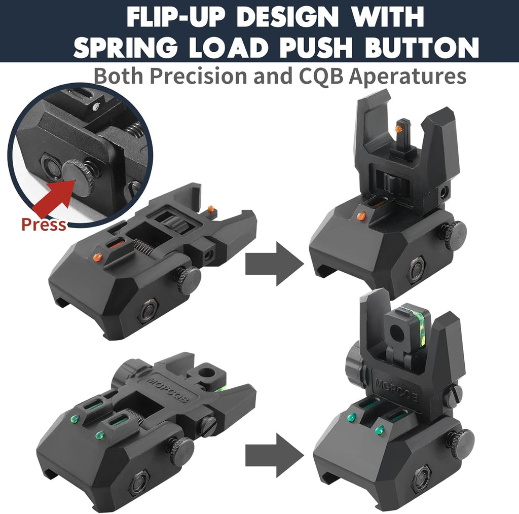 ZBULAR Fiber Optic Sights - Tool-Free Adjustable Flip-Up Front & Rear Backup Sights | Green & Red Dots