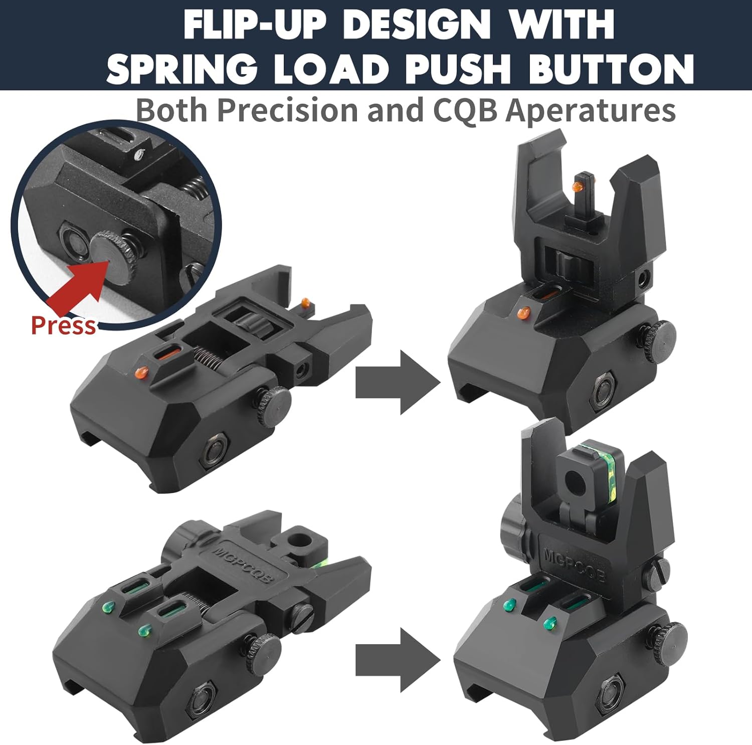 ZBULAR Fiber Optic Sights - Tool-Free Adjustable Flip-Up Front & Rear Backup Sights | Green & Red Dots