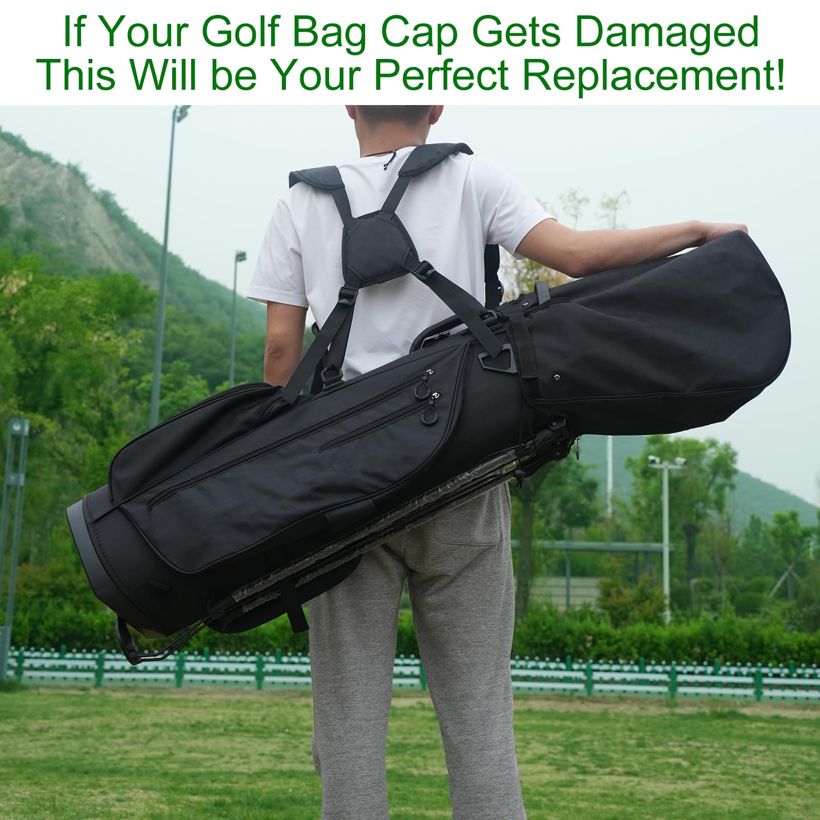 SYCFQX Golf Bag Cover Rain Hood Waterproof, Rain Cape for Golf Bags fit Almost All Tour Bags Golf Bags or Carry Cart for Mens Women Golfer (Black)