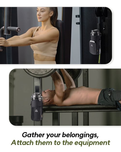 Monggria Magnetic Water Bottle Holder - Built-in Magnet for Easy Attachment to Exercise Equipment - Multi-Purpose - with Sling - Waterproof - Cordura Used Durability (Khaki)