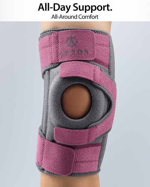 ABYON Knee Brace - Adjustable Support for Meniscus Tear & ACL Injuries | Triple Side Stabilizers, 360° Wraparound Strap
