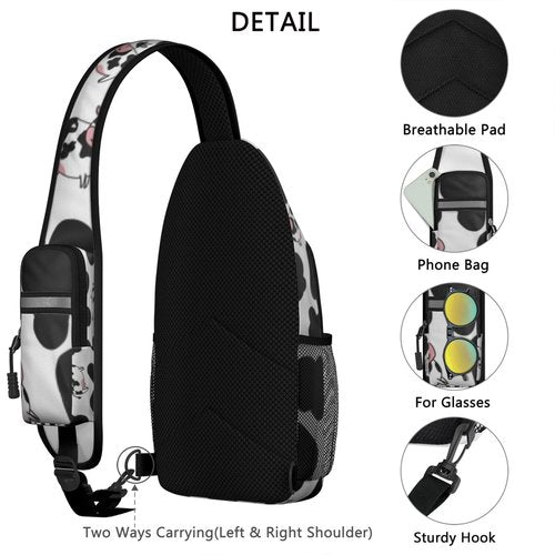 Wakasui Cow Crossbody Sling Backpack Mini Water Resistant Sling Bag with Adjustable Chest Strap Backpack for Outdoor Hiking Cycling Sports– Cow Lover Gifts For Woman