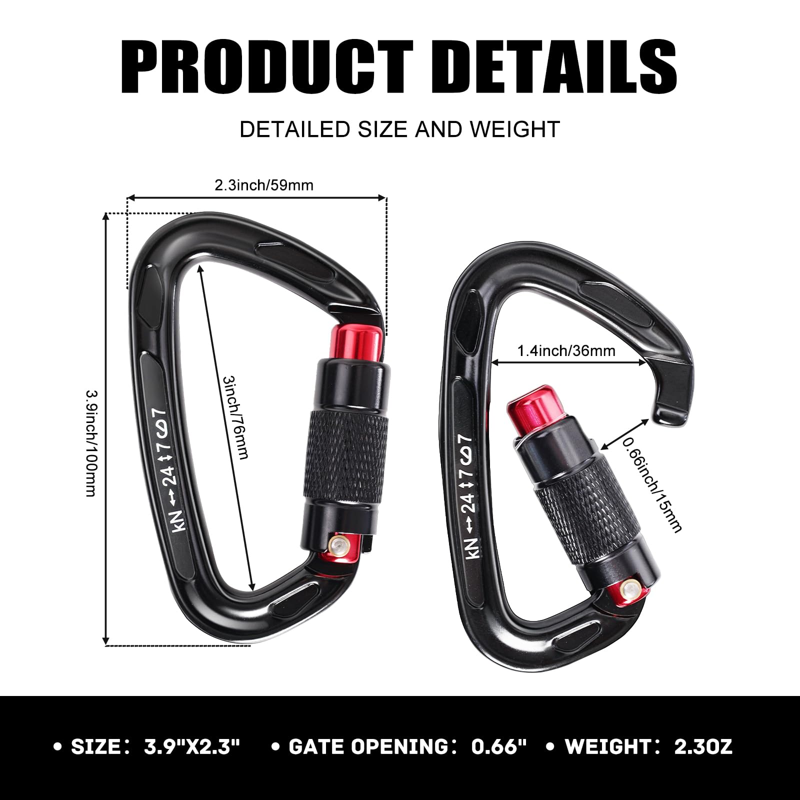 Screwgate Climbing Carabiner Clips with an Auto Locking Heavy Duty Carabiner Clip, Suitable for Rock Climbing, Rappelling, Rescue, Hammock, Aerial Work, Camping, etc(2 Packs of D Ring Carabiners)
