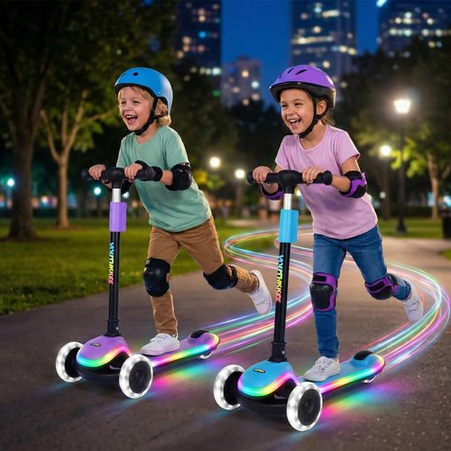 Youthkkee Kids Kick Scooter with LED Light-Up Wheels & Deck, 3-Wheel Folding Scooter for Ages 3-10, Adjustable Height, Extra Wide Anti-Slip Deck for Boys Girls