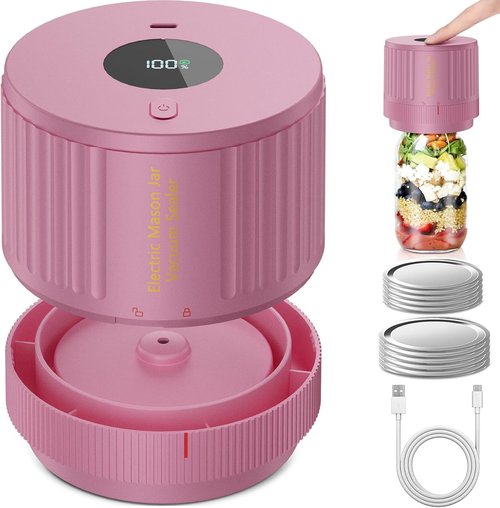 LOVE MOMENT Electric Mason Jar Vacuum Sealer Kit - Ideal for Wide & Regular Mouth Jars | Pink