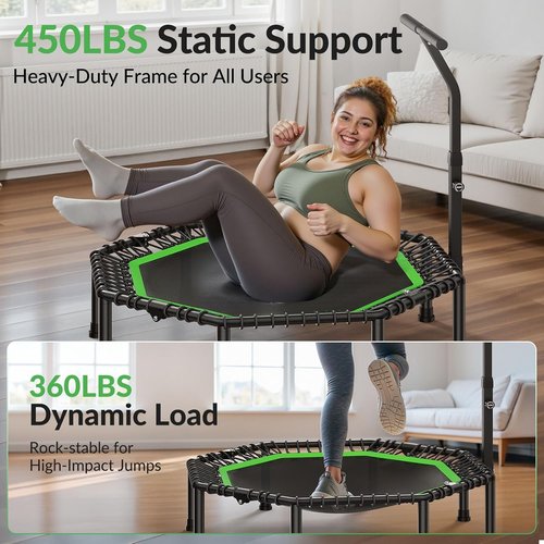 BCAN BT3 51" Octagonal Rebounder Trampoline for Adults, 450LBS Max Load Fitness Trampoline with Large Jumping Area, Silent Bungee Mini Trampoline with T-Adjustable Handle for Home Gym