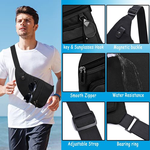 Midufrry Sling Bag Anti-Thief Crossbody Chest Shoulder Bag for Men Women Slim Personal Pocket Bag for Hiking Travel Daypack Backpack (Black), Small
