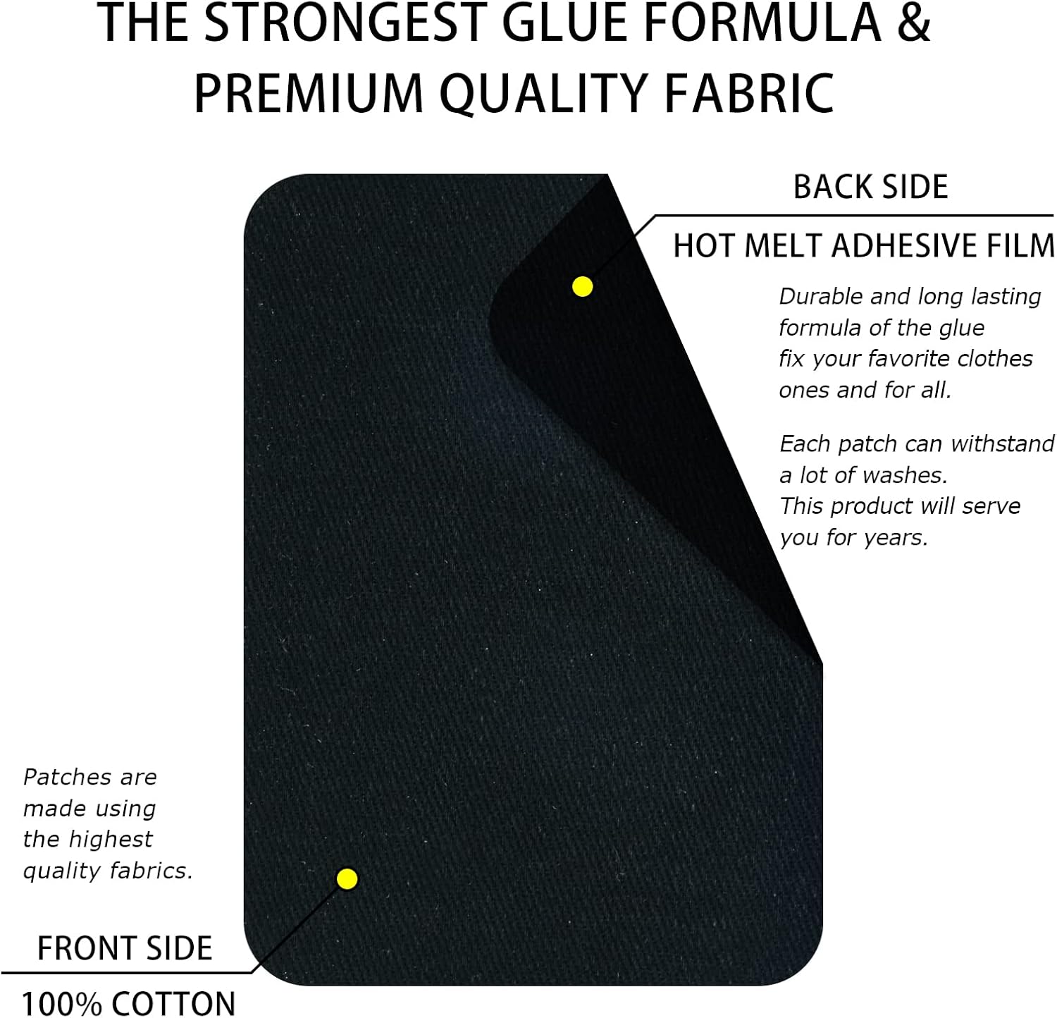Premium Quality Fabric Repair Patches - Iron-On Clothing Patches with Strong Adhesive | 3" x 4.25" (6PCS, Black)
