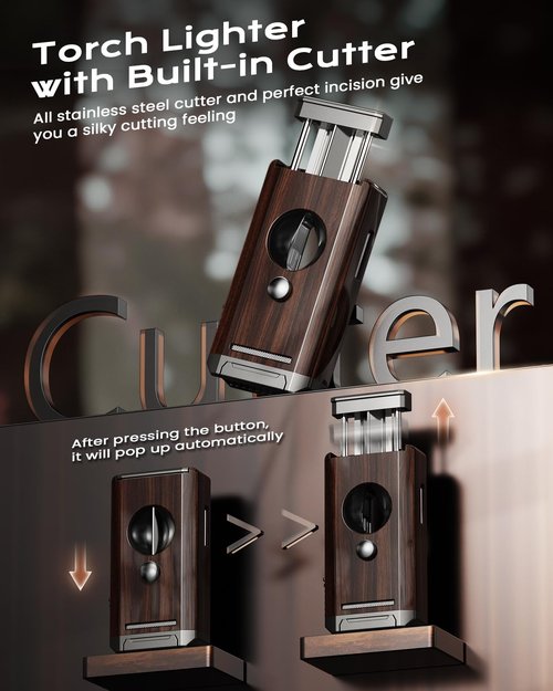 All-in-One Torch Lighter with Holder, Cutter and Dual Jet Flames, Adjustable & Windproof Flame, Refillable Butane Torch Lighter, Multifunctional Gifts for Men, Portable Accessories for Travel