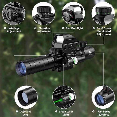 MidTen 3-9x32 Scope Combo - Dual Illuminated Optics with Holographic Red/Green Dot Sight & Laser Rangefinder