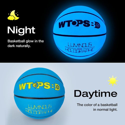 Glow In The Dark Basketball - Luminous Blue PU Leather Ball with Pump & Bag | Sizes 5, 6, 7