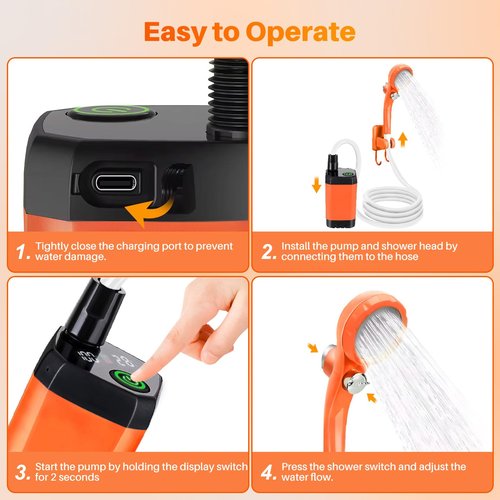 COOLIGO Portable Camping Shower with Heater, 6000mAh Rechargeable Camping Shower with 2000W Auto-Off Immersion Heater, LED Display, Heated Outdoor Shower for Travel, Hiking, Car