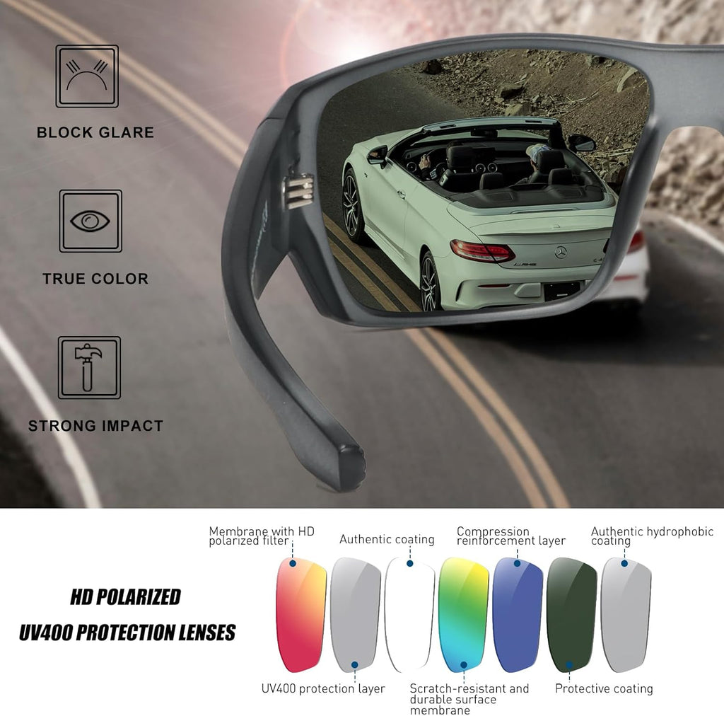 POLARKING Polarized Sports Sunglasses - UV400 Protection for Men & Women | Square Frame, Ideal for Cycling & Fishing