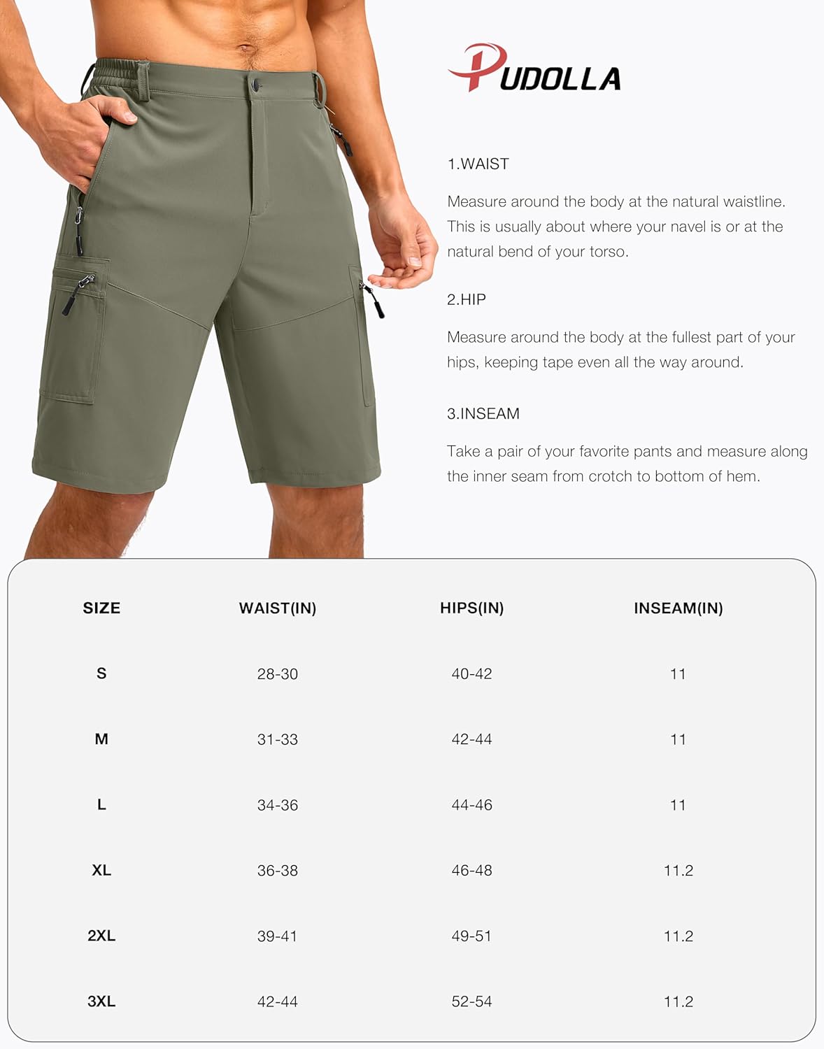 Pudolla Men's Hiking Cargo Shorts 9"/7"/11" Lightweight Outdoor Shorts for Men Trip Golf Camping Casual with 5 Zipper Pockets